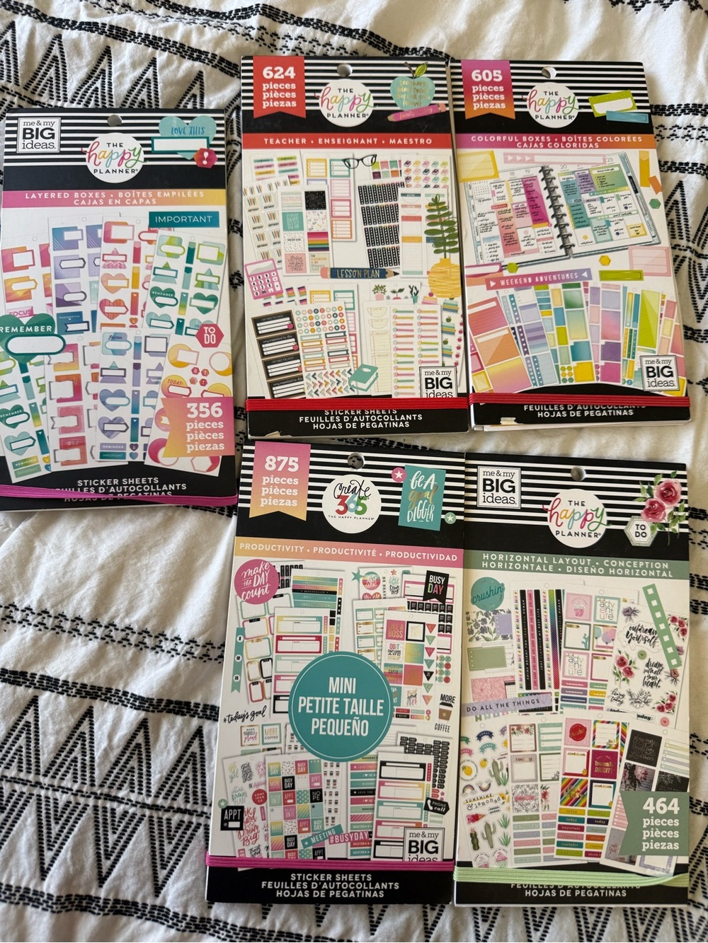 The Happy Planner Sticker Book Lot of 5 - Teacher, Fitness, Colorful Boxes